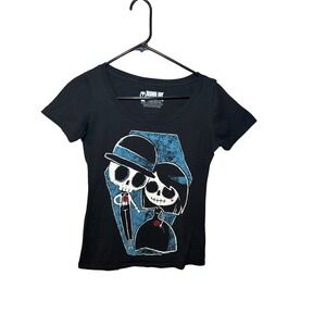 Akumu Ink Womens Graphic Tee Size M Black Skeleton Coffin Rose Gothic Emo
